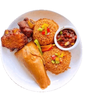 Jollof Rice with Moimoi,Fried Turkey and Sauce